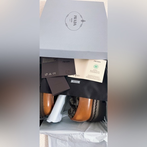 PRADA Women’s Double Chocolate Leather Loafers - Picture 14 of 15